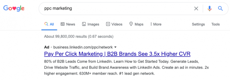 Google AdWords Search Ad PPC Marketing Example